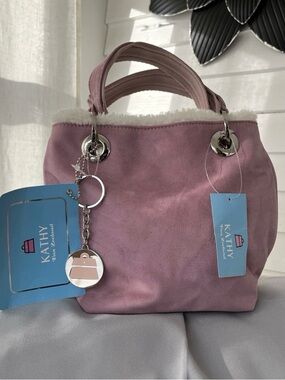 Kathy VanZeeland New York Pink Lisa Suede Tote Bag with Shearling Trim